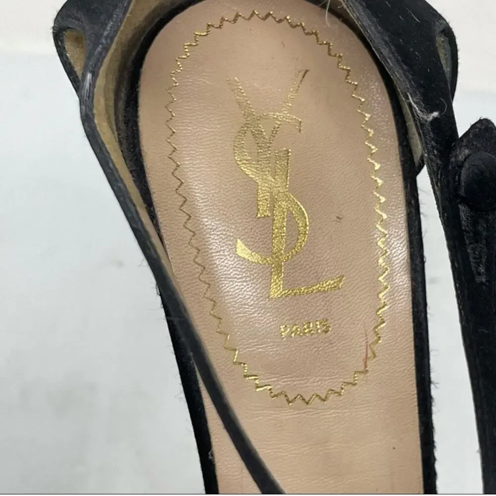 Yves Saint Laurent Vintage black satin platform ultra high heels size 39.5 - Picture 7 of 12